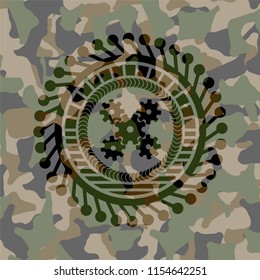 mechanism icon inside camouflaged emblem