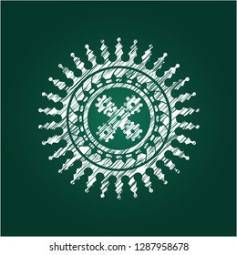 mechanism icon inside chalkboard emblem