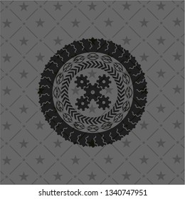 mechanism icon inside dark emblem. Retro