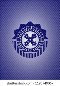 mechanism icon inside emblem with jean background