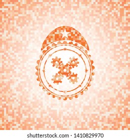 mechanism icon inside orange mosaic emblem