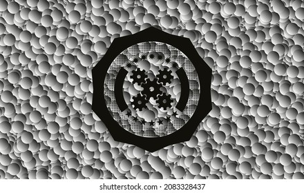 icono del mecanismo dentro de un emblema oscuro realista con fondo de burbujas. Ilustración vectorial. Detallado. 