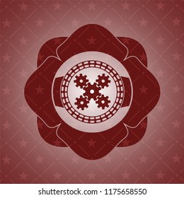 mechanism icon inside red emblem. Retro