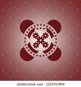 mechanism icon inside red emblem. Retro