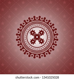 mechanism icon inside red emblem. Vintage.