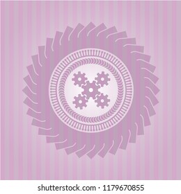 mechanism icon inside retro style pink emblem