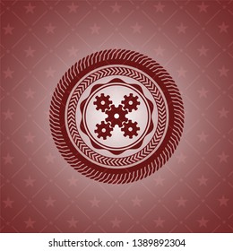 mechanism icon inside retro style red emblem