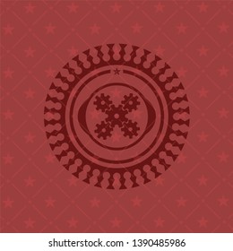 mechanism icon inside retro style red emblem