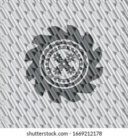 icono del mecanismo dentro de la placa de plata brillante. Patrón de escalas. Ilustración vectorial. Detallado.