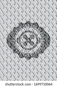 mechanism icon inside shiny silver badge. Scales pattern. Vector Illustration. Detailed.