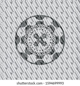 mechanism icon inside silver badge or emblem. Scales pattern. Vector Illustration. Detailed.