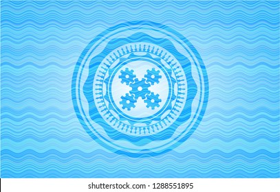 mechanism icon inside water style badge.
