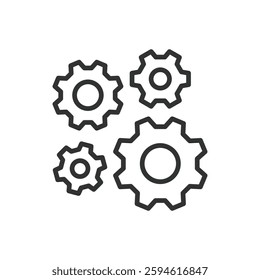 Mechanism, icon in line design. Mechanism, gear, cogwheel, engineering, machinery, automation, system on white background vector. Mechanism, editable stroke icon
