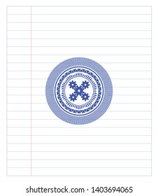 mechanism icon pen emblem. Blue ink. Vector Illustration. Detailed.
