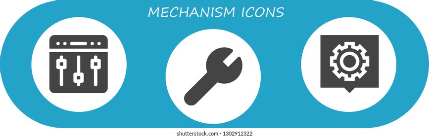  mechanism icon set. 3 filled mechanism icons.  Simple modern icons about  - Settings