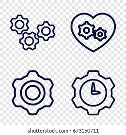 Mechanism icons set. set of 4 mechanism outline icons such as gear heart, gear clock