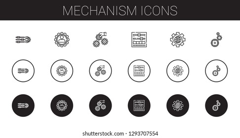 mechanism icons set. Collection of mechanism with settings, setting. Editable and scalable mechanism icons.