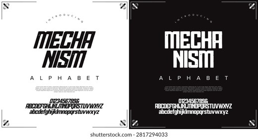 MECHANISM industrial engineering mechanical slab serif font with rugged machine style for factory branding design