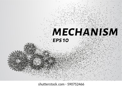 The mechanism of the particles. The gear consists of circles and points. Vector illustration.