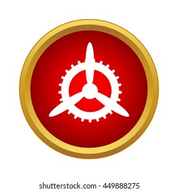 Mechanism of propeller icon in simple style in red circle. Fly symbol
