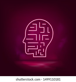 Mechanism, robot, man neon icon - vector. Artificial intelligence.
