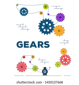 Mechanism from rotating gears and cogs. Collaboration and teamwork. Successful business solution vector illustration. Engineering and development concept.