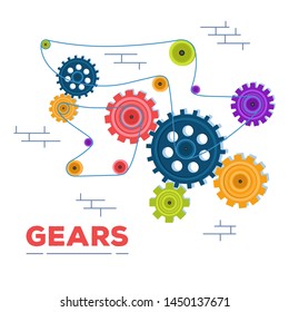 Mechanism from rotating gears and cogs. Collaboration and teamwork. Successful business solution vector illustration. Engineering and development concept.