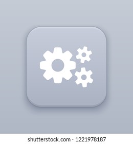 Mechanism, settings, gray vector button with white icon on gray background