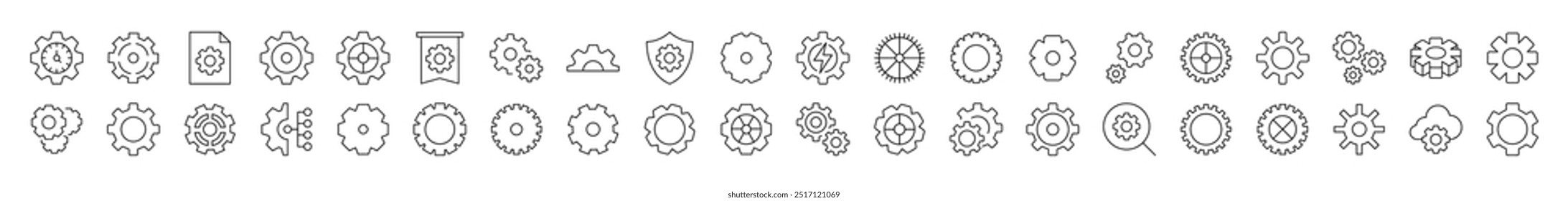 Mechanism and Settings Line Icon Collection. Modern Collection for Design, Web Sites, Apps, Cards. Contains Linear Images of Gear