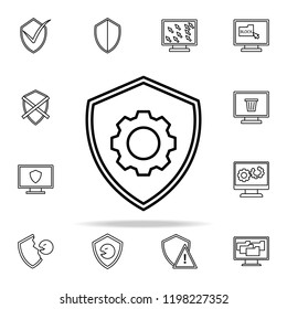 mechanism in the shield line icon. Virus antivirus icons universal set for web and mobile