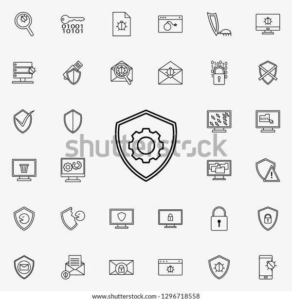 mechanism in the shield line icon. Virus\
Antivirus icons universal set for web and\
mobile