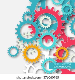 Mechanism system cogwheels. Colorful gears. Tech project.