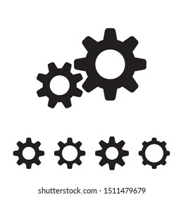 Mechanism of two rotating gears of different sizes, black isolated on white background, vector illustration.
