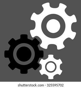 Mechanism vector icon. Style is bicolor flat symbol, black and white colors, rounded angles, gray background.