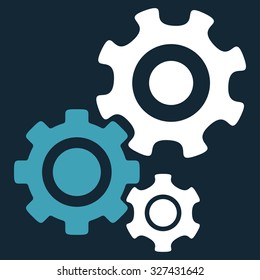 Mechanism vector icon. Style is bicolor flat symbol, blue and white colors, rounded angles, dark blue background.