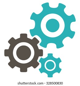 Mechanism vector icon. Style is bicolor flat symbol, grey and cyan colors, rounded angles, white background.