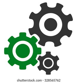 Mechanism vector icon. Style is bicolor flat symbol, green and gray colors, rounded angles, white background.