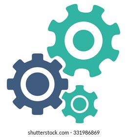 Mechanism vector icon. Style is bicolor flat symbol, cobalt and cyan colors, rounded angles, white background.