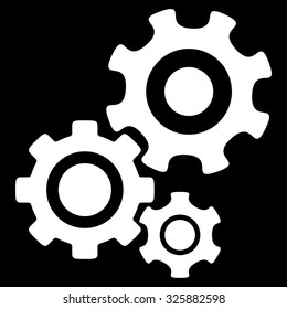 Mechanism vector icon. Style is flat symbol, white color, rounded angles, black background.