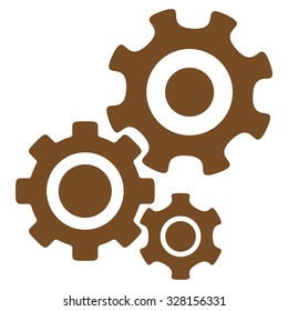 Mechanism vector icon. Style is flat symbol, brown color, rounded angles, white background.