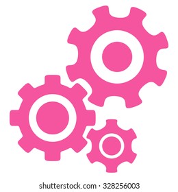 Mechanism vector icon. Style is flat symbol, pink color, rounded angles, white background.