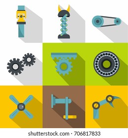 Mechanisms icon set. Flat style set of 9 mechanisms vector icons for web design