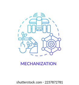 Mechanization blue gradient concept icon. Farm automation. Source of agricultural productivity abstract idea thin line illustration. Isolated outline drawing. Myriad Pro-Bold font used