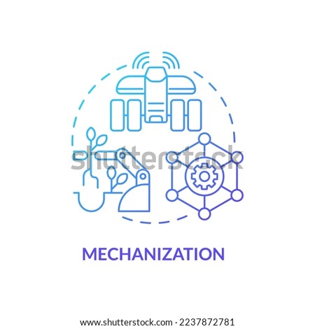 Mechanization blue gradient concept icon. Farm automation. Source of agricultural productivity abstract idea thin line illustration. Isolated outline drawing. Myriad Pro-Bold font used
