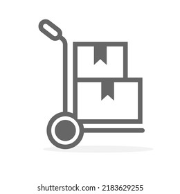 Mechanization. A hand cart with boxes. Linear vector illustration. Icon for loading, unloading and transporting goods. Flat style.