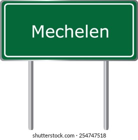 Mechelen, Belgium, road sign green vector illustration, road table