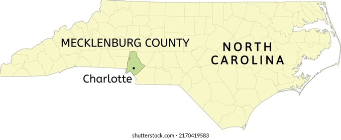 Mecklenburg County and city of Charlotte location on North Carolina state map