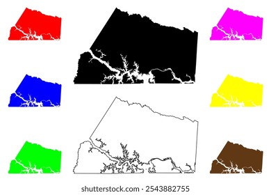 Condado de Mecklenburg, Commonwealth da Virgínia (Condado dos EUA, Estados Unidos da América, EUA, EUA) mapa ilustração vetorial, esboço rabiscar Mapa de Mecklenburg