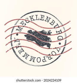 Mecklenburg, Vorpommern, Germany Stamp Map Postal. Silhouette. Passport Round Design. Vector Icon. Design Retro Travel National Symbol.