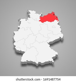 Mecklenburg-Vorpommern state location within Germany 3d map